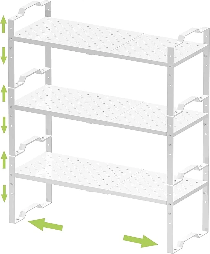 Dependable Expandable Shelf for Cabinet Organizer Adjustable Stackable Spice Rack at Kitchen and Bathroom More Counter Countertop Cupboard Organization Pantry Storage 3 Packs White Large About ThisOverview First-Class