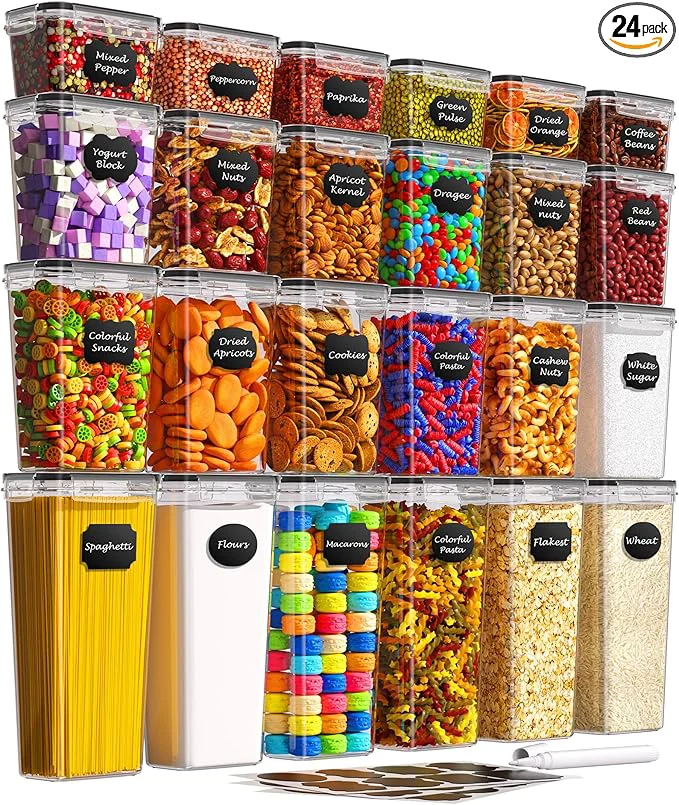Professional Airtight Food Storage Containers with Lids 24 PCS Kitchen and Pantry Organization Canisters BPA- PVC- Food-grade Plastic Leak-proof Jars for Ce Flour Sugar Extra 24 Labels MarkerAbout ThisOverview Unique