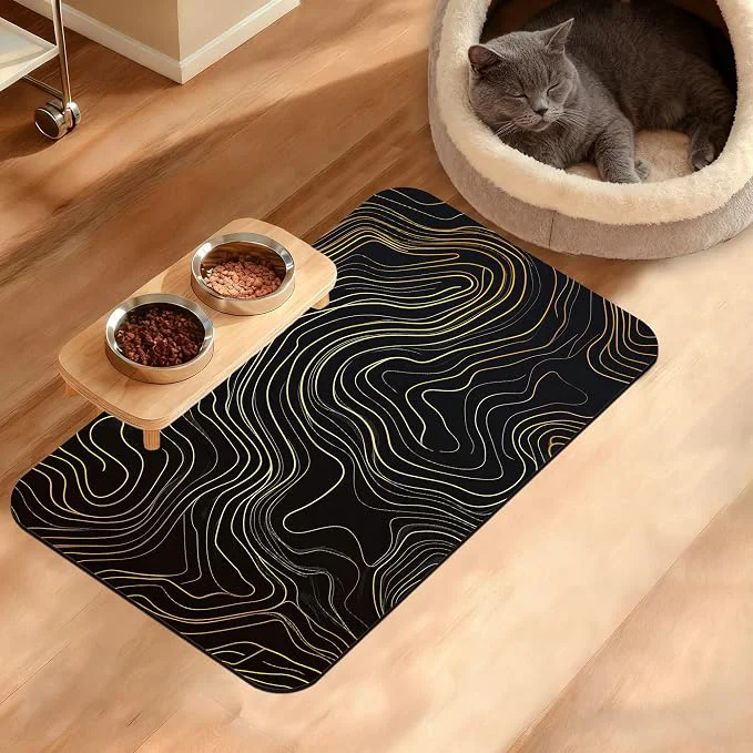 Top-Quality Dog Bowl Mat Abstract Map Pet Feeding Mat Detailed