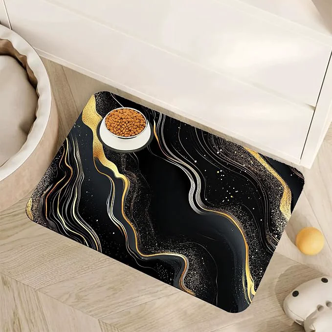 Classic Marble Pet Feeding Mat Non-Slip Rubber Backing Mat Cat Dog Accessories Lightweight