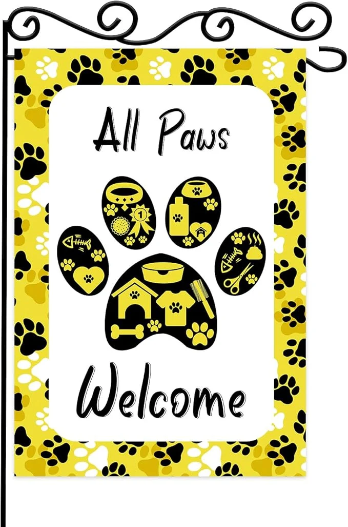 User-Friendly ALL Paws Welcome Garden Flag Welcome to Cute Dog House Vertical Double Sided Crafted