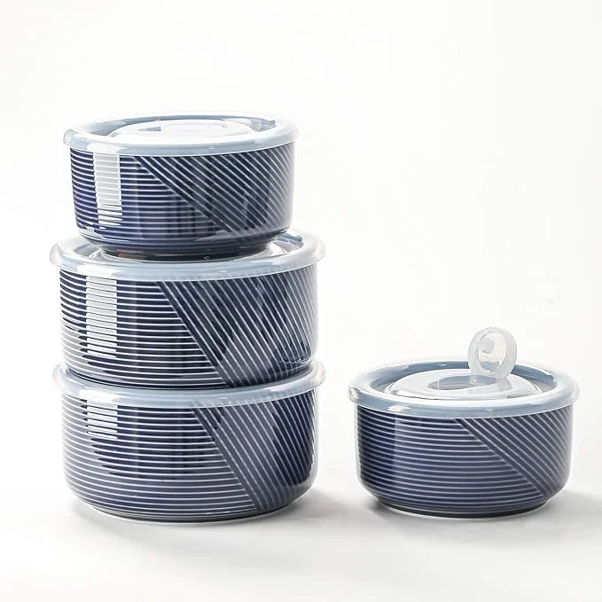 Elite Ceramic Nesting Bowls with Lid Microwave Safe Food Storage Containers for Work Lunch Picnic Camping Meal Prep Soup Salad Ce Leftovers - 5 6 Inch 20 32 oz Set of 4 NavyAbout ThisOverview Prestigious