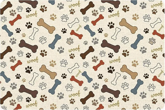 World-Class Dog Feeding Mat 24 x 16 Inch Neutral Paw Bone Woof Dog Placemat Absorbent Durable