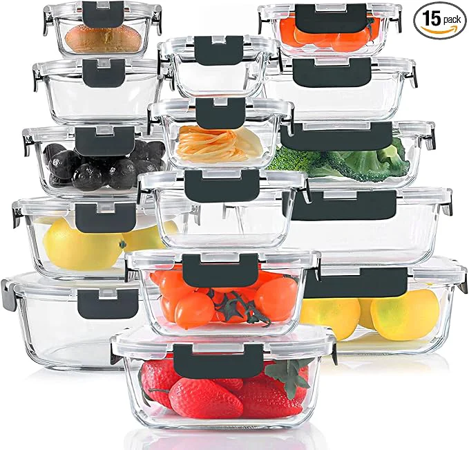 Fast KOMUEE 30 Pieces Glass Food Storage Containers Set Glass Meal Prep Containers Set with Snap Locking Lids Airtight lunch Containers for Microwave Oven zer Dishwasher GrayAbout ThisOverview Contemporary