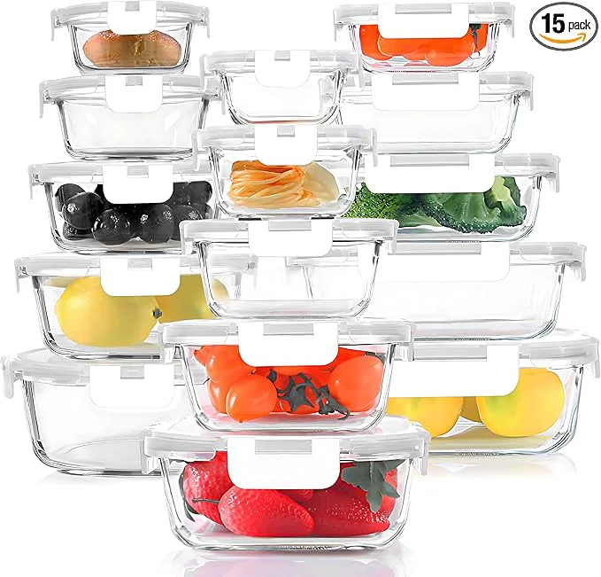 Pure KOMUEE 30 Pieces Glass Food Storage Containers Set Glass Meal Prep Containers Set with Snap Locking Lids Airtight Glass lunch Containers Microwave Oven zer Dishwasher WhiteAbout ThisOverview Stylish