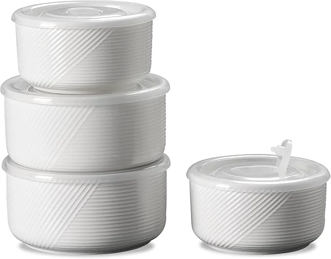 Responsible Ceramic Nesting Bowls with Lid Microwave Safe Food Storage Containers for Work Lunch Picnic Camping Meal Prep Soup Salad Ce Leftovers - 5 6 Inch 20 32 oz Set of 4 WhiteAbout ThisOverview Recyclable