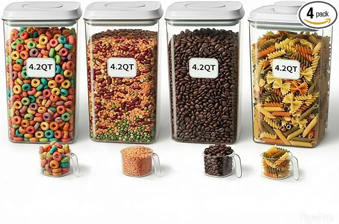Pure 4 Pcs Large Pop Airtight Food Storage Containers Set with Lids 4.2Qt 4L Food Containers with Scoop Kitchen Pantry Organization and Storage BPA Stackable Ce Container 4 4.2Qt About ThisOverview Relaxed