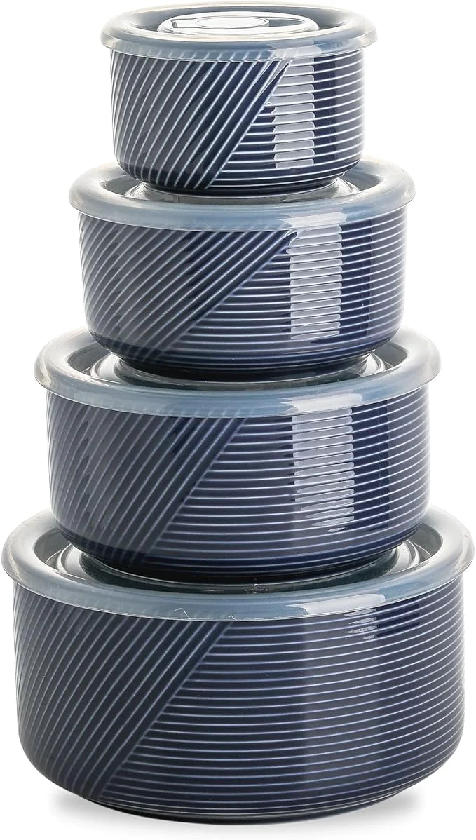 Prestigious Ceramic Nesting Bowls with Lids Mixing Bowls with Lids - Porcelain Food Storage Containers For Prep and Serving Microwavable Kitchen Bowl Set of 4 50 32 20 10 oz Navy About ThisOverview Eco-Friendly