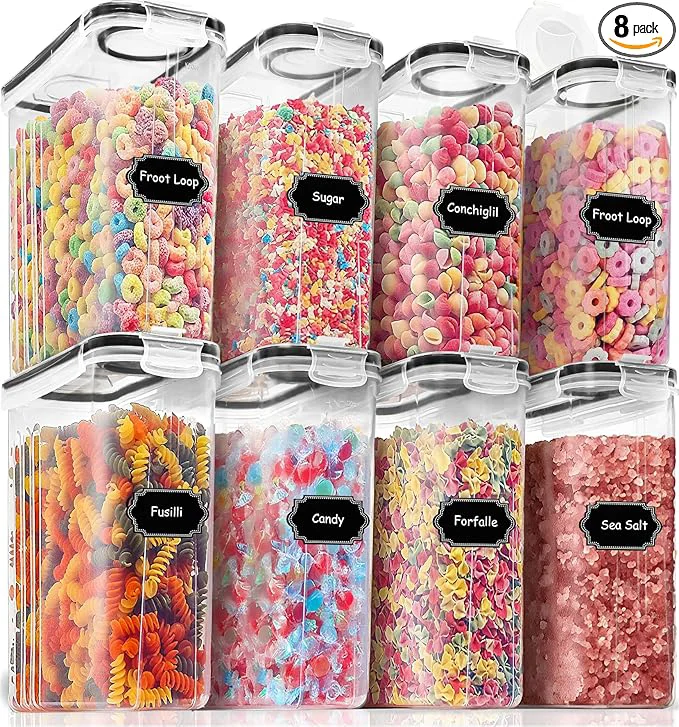 Recyclable PRAKI Ce Containers Storage Set 4L 135.2 Oz 8PCS Airtight Food Storage Containers with Lids for Kitchen Pantry Organizers and Storage Ce Dispensers with 20 labels Measuring Cup MarkerAbout ThisOverview Efficient