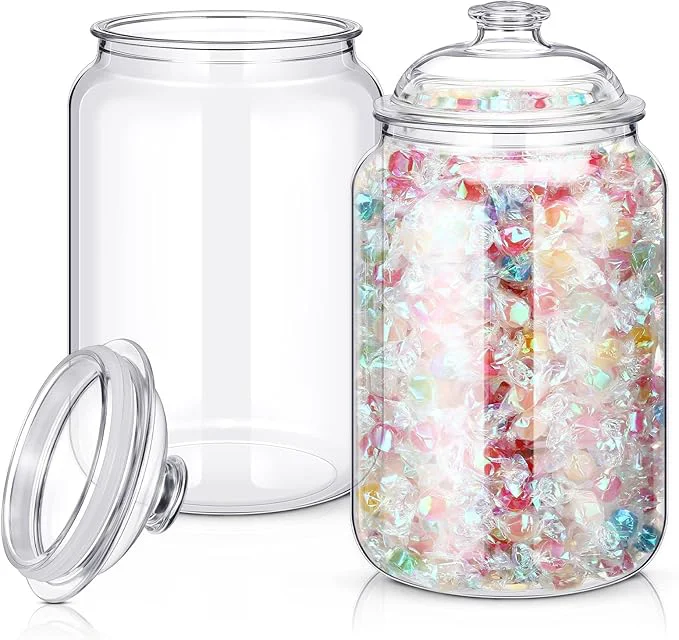 Artisan Nuogo 2 Pcs 1 Gallon 128 oz Candy Cookie Jar Plastic Jars with Lids Decorative Apothecary and Candy Buffet Container Clear Airtight Food Storage Canister Classic Style About ThisOverview Contemporary