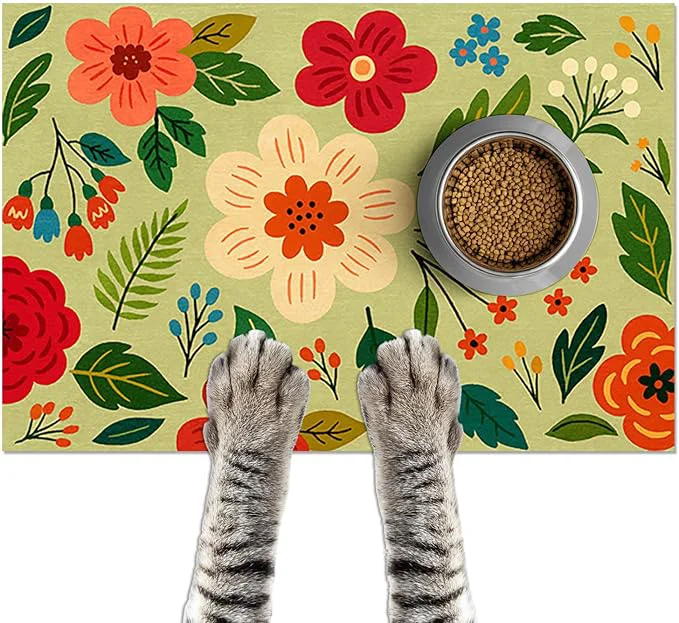 Prestigious Non Slip Pet Feeding Mat with Floral Design Casual