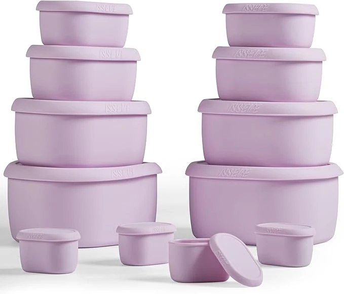 Carefully Designed ISSEVE 12Pcs Set Nesting Silicone Food Storage Containers with Lids BPA Reusable Meal Prep Silicone Containers Airtight zer Dishwasher Safe 33.8oz 20oz 10oz 6.7oz 1.3oz Purple About ThisOverview Optimized