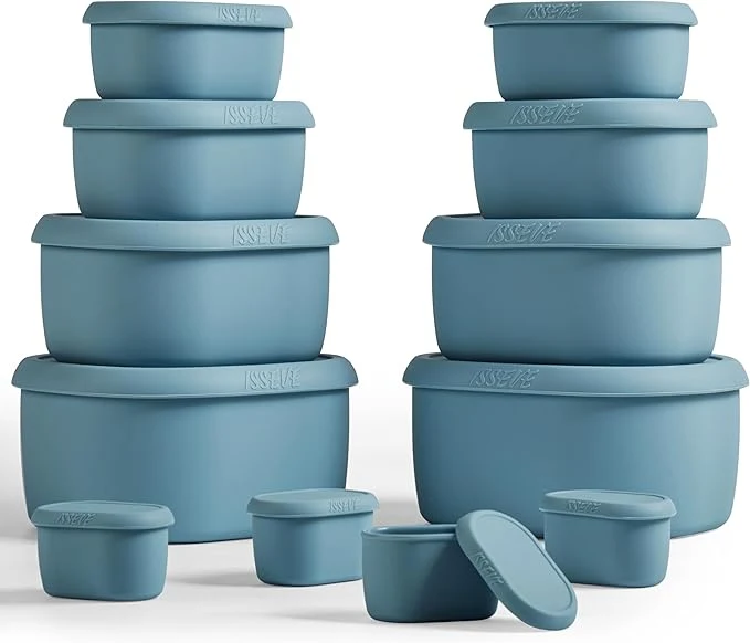 Soft ISSEVE 12Pcs Set Nesting Silicone Food Storage Containers with Lids BPA Reusable Meal Prep Silicone Containers Airtight zer Dishwasher Safe 33.8oz 20oz 10oz 6.7oz 1.3oz Blue About ThisOverview Luxury