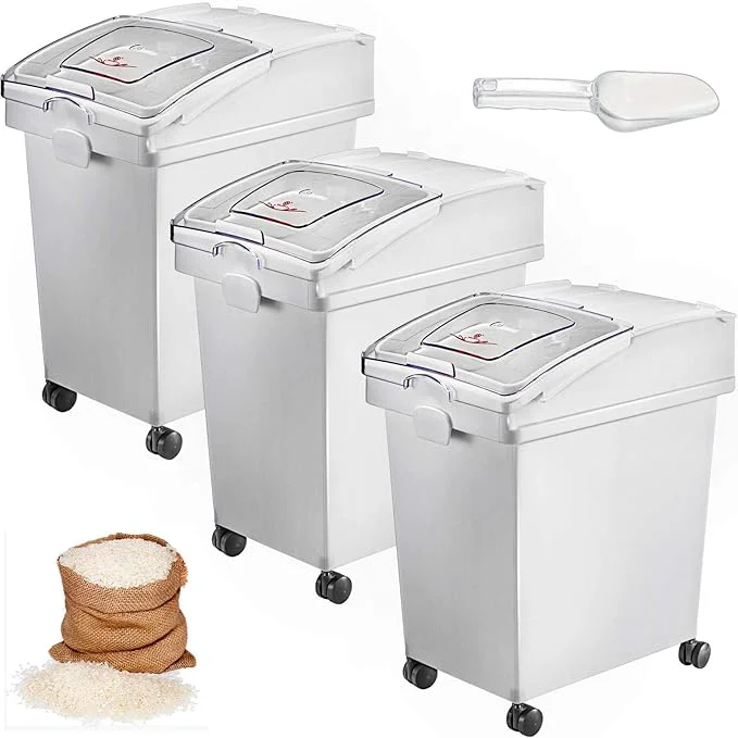 Convenient VEVOR Ingredient Bin 5.2 Gallons Capacity Ingredient Storage Bin 3 Pcs Set PP Material Flour Bins On Wheels White Shelf Ingredient Bin with Scoop and Sliding Lid Commercial Storage BinsAbout ThisOverview Smooth