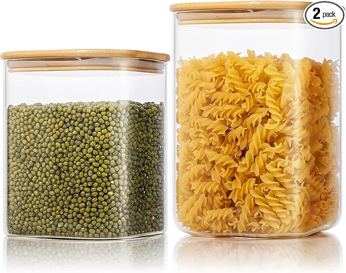 Specialty Extra Large Square Glass Flour Sugar Storage Containers with Airtight Lids 132oz 63oz - 2 Pack Glass Jars with Bamboo Lids Air tight Pantry Food Storage Containers for Ce Pasta RiceAbout ThisOverview Responsible
