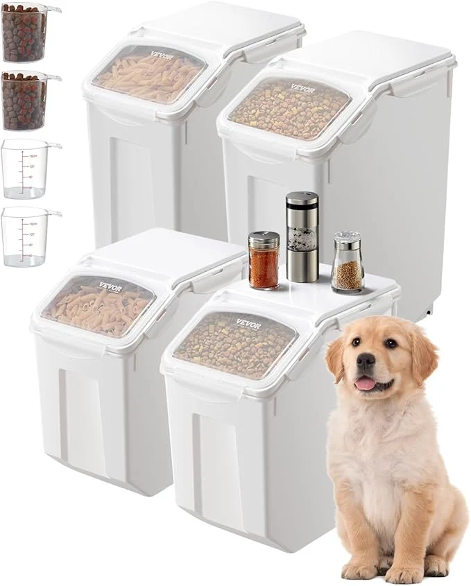 Lightweight VEVOR Rice Storage Container 3.5Gal 15Lx2 4.5Gal 20Lx2 Large Dog Food Dispenser Bin Kitchen Ingredient Grain Ce Bin Pet food Containers with Wheels 4 Measuring Cups Airtight Lid 4 PackAbout ThisOverview Proven