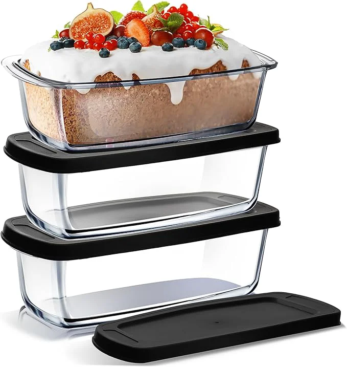 Responsible Nestl Set of 3 Glass Bread Loaf Pans for Baking Bread Pans for Homemade Breads Glass Food Storage Containers with Lids Glass Baking Dishes for Oven Pound Cake Pan Loaf Pan 1.9 QuartAbout ThisOverview Quality