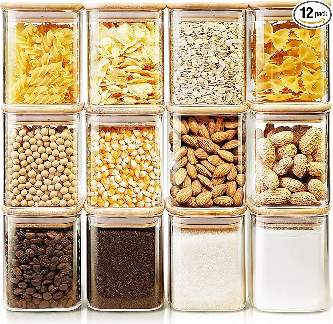 Versatile Square Glass Jars with Bamboo Lids 17 FL OZ Set of 12 Glass Canisters with Airtight Lids Glass Food Storage Containers for Spice Sugar Tea Candies Cookies for Kitchen PantryAbout ThisOverview Comfortable