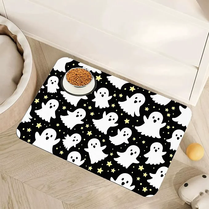 High-Performance Halloween Pet Feeding Mat Ghosts Absorbent Quick-Dry Cat Dog Food and Water Genuine