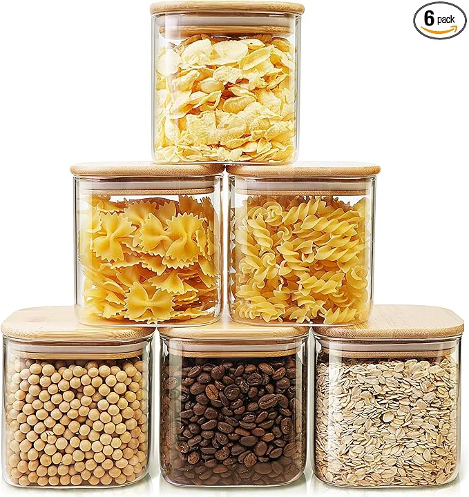Exceptional Square Glass Jars with Bamboo Lids 27 FL OZ Set of 6 Glass Canisters with Airtight Lids Glass Food Storage Containers for Coffee Sugar Tea Candies Cookies for Kitchen PantryAbout ThisOverview Original