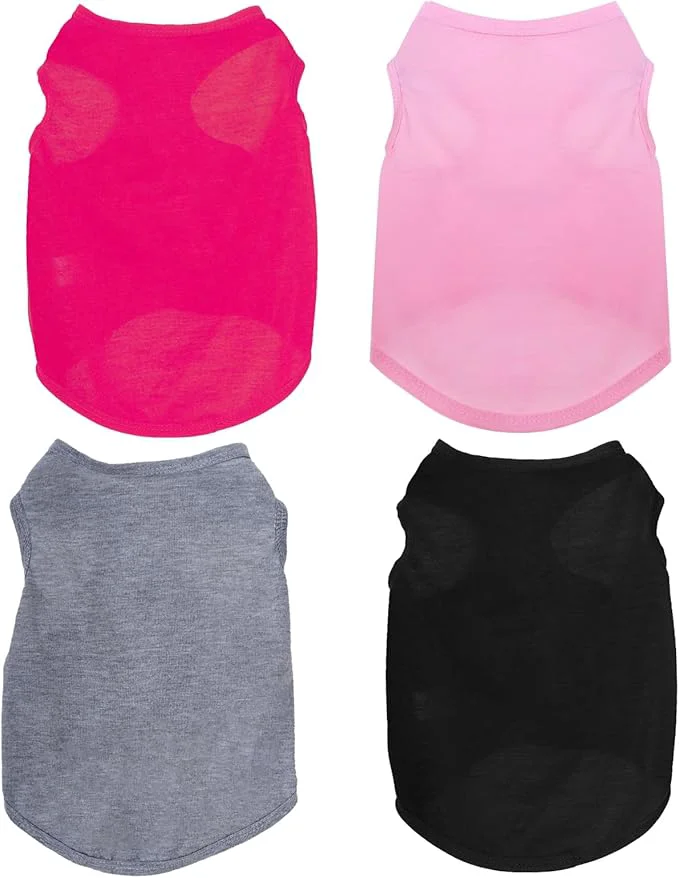 Casual 4 Pcs Cat Shirts Solid Color Dog Clothes Summer Sleeveless Pet T Shirts Verified