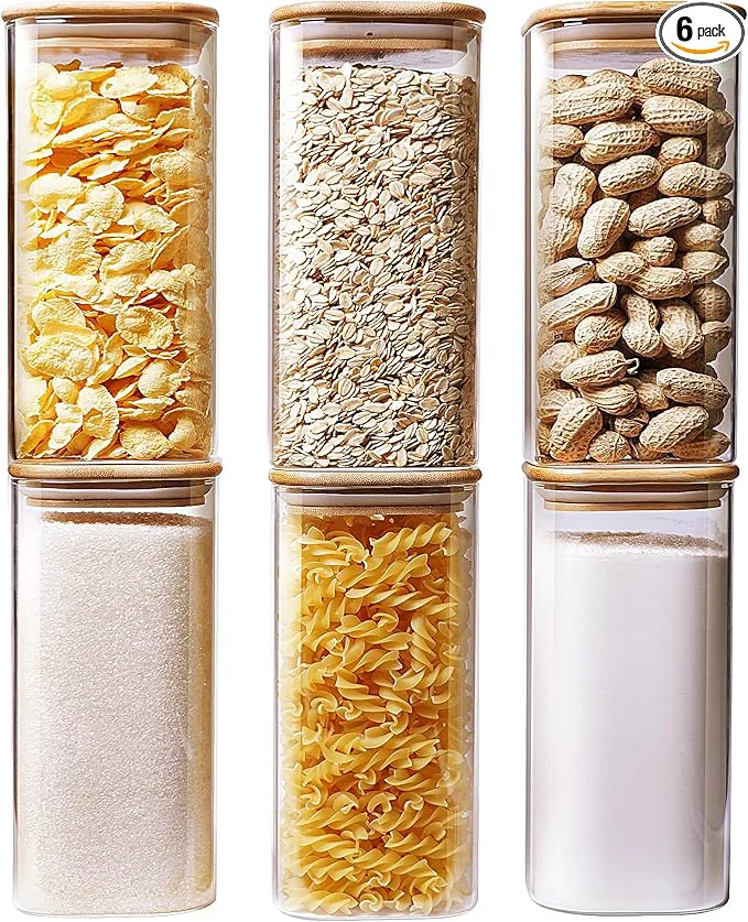 Advanced Square Glass Jars with Bamboo Lids 30 FL OZ Set of 6 Glass Canisters with Airtight Lid Glass Food Storage Container for Pasta Flour Sugar Rice for Kitchen PantryAbout ThisOverview Easy-to-Use