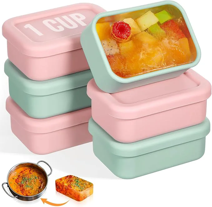 Safe 6 Packs 1 Cup Silicone Soup zer Molds with Lid Silicone Soup zer Trays Rectangle Reusable Food Preserving Tray zing Sauces Stews Pink Sage Green About ThisOverview User-Friendly