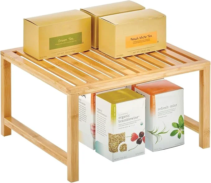 Advanced mDesign Wooden Stackable Storage Shelf - Food and Kitchen Organizer for Cabinet Pantry Shelves Countertop Cabinet - Echo Collection - Natural BambooOverview Smooth