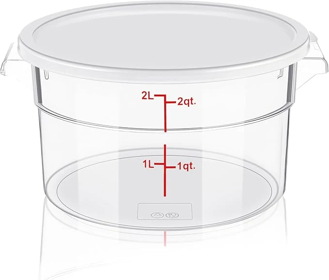 Pure 1 Pcs Dough Proofing Bucket with Lid Round Food Storage Container 2 Qt Dough Bucket Clear Translucent Containers with Red Scale White About ThisOverview Easy-to-Use
