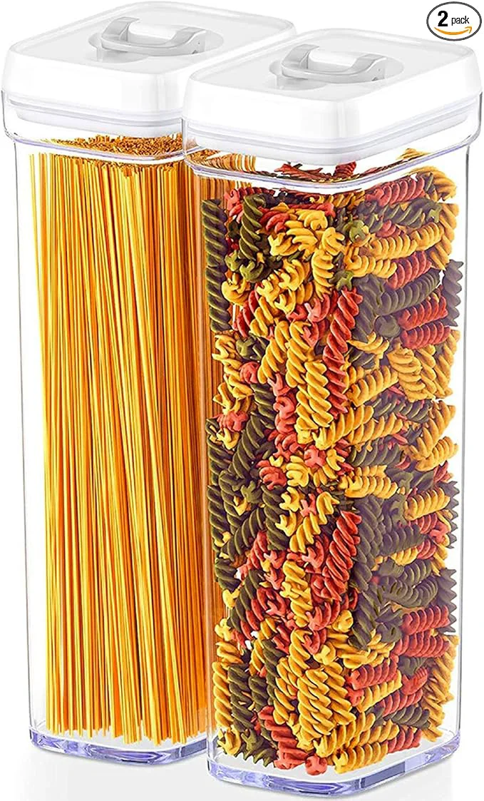 Safe DWËLLZA KITCHEN Pasta Storage Containers for Pantry - Set of 2 White Airtight Spaghetti Container Storage - I for Spaghetti Noodles Kitchen Pantry Organization and Storage Keeps Food FreshAbout ThisOverview Refined