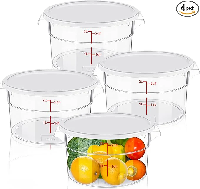 Soft 4 Pcs Dough Proofing Bucket with Lid Round Food Storage Container 2 Qt Dough Bucket Clear Translucent Containers with Red Scale White About ThisOverview Safe
