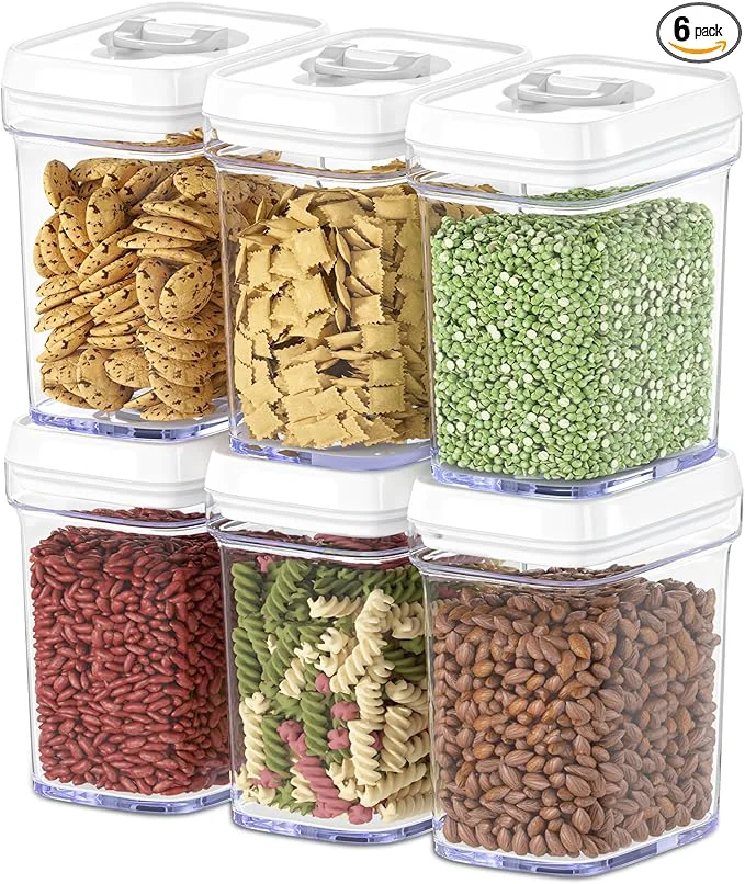High-Performance DWËLLZA KITCHEN Airtight Food Storage Containers for Pantry With White Lids – 6 Pack - Clear Air Tight Kitchen Containers Pantry Organization and Storage - BPA- Plastic - Keeps Food Fresh DryAbout ThisOverview Flexible