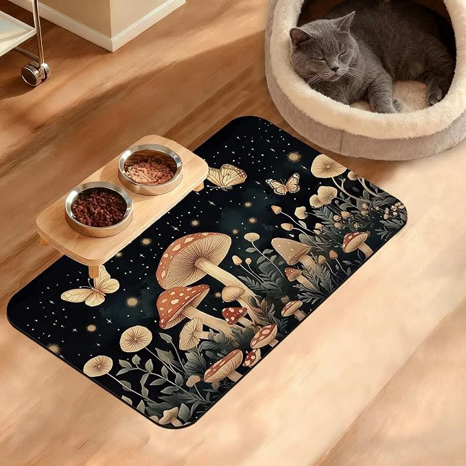 Traditional Fantasy Mushroom Dog Cat Food Mat by Unknown - Feeding Mats Functional