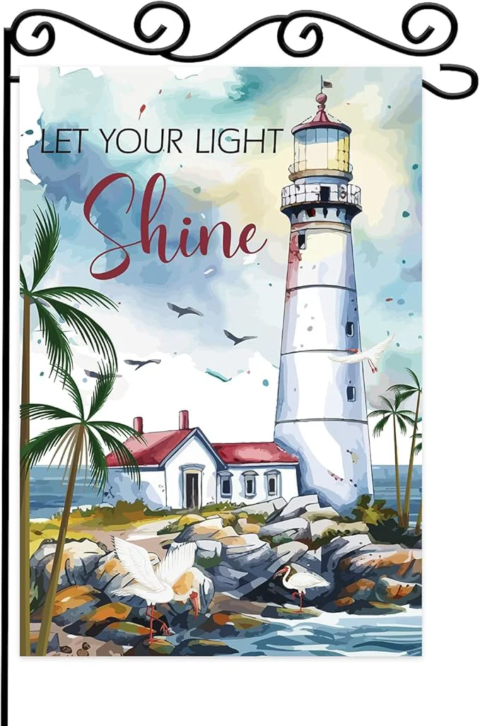 Authentic Bible Verse Let Your Light Shine Garden Flag Beach Coastal Lighthouse Classic