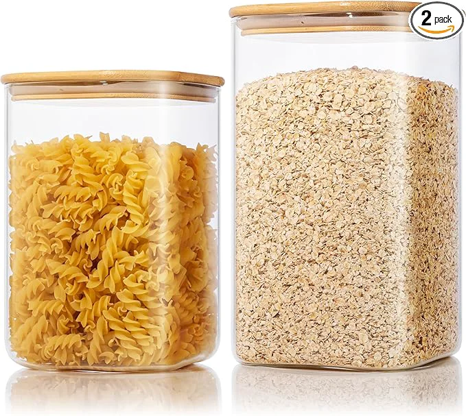 Prestigious Extra Large Square Glass Flour Sugar Storage Containers with Airtight Lids 168oz 84oz - 2 Pack Glass Jars with Bamboo Lids Air tight Pantry Food Storage Containers for Ce Pasta RiceAbout ThisOverview High-End