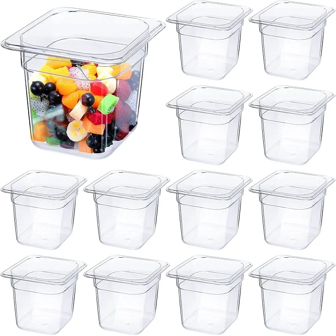 Authentic Yinder 12 Pcs Plastic Clear Food Pans 1 6 Size Stackable Polycarbonate Food Containers with Capacity Indicator Restaurant Commercial Hotel Pan for Fruits Vegetables Beans Corns 4'' Deep About ThisOverview Convenient