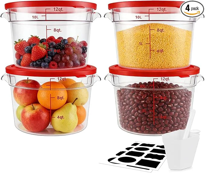 High-Grade 4-Pack Food Storage Containers with Lids Round Plastic Containers for Kitchen Food Grade BPA- Stackable Clear Red Storage Buckets Red 10L About ThisOverview Comfortable