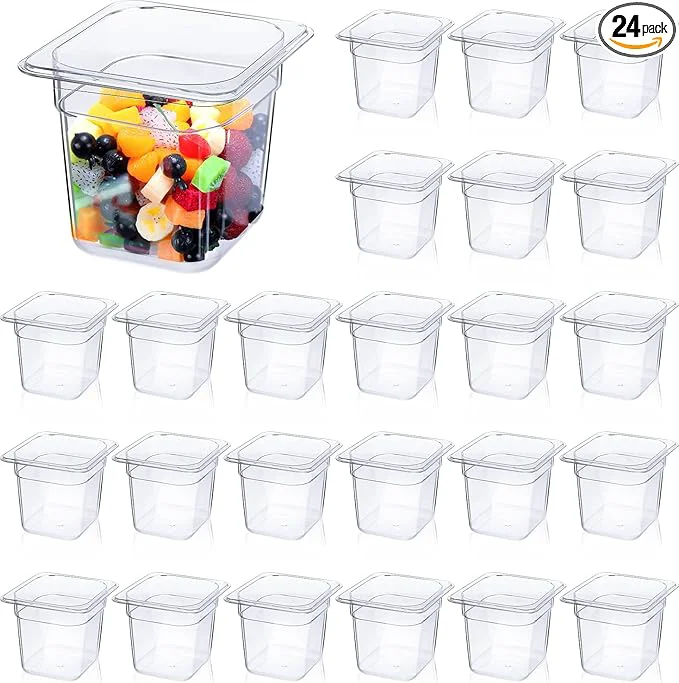 Authentic Yinder 24 Pcs Plastic Clear Food Pans 1 6 Size Stackable Polycarbonate Food Containers with Capacity Indicator Restaurant Commercial Hotel Pan for Fruits Vegetables Beans Corns 6'' Deep About ThisOverview Genuine
