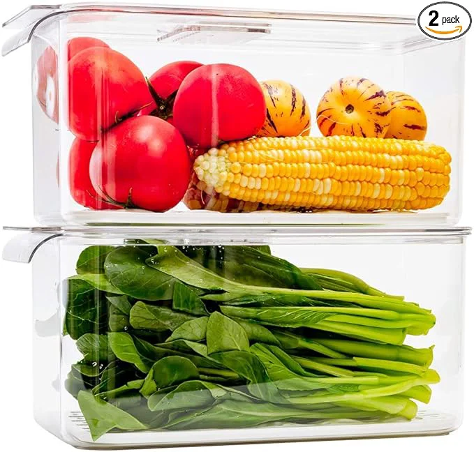 Soft Slideep Refrigerator Food Storage Containers Lettuce Keeper Large Produce Saver Stackable Container with Lids Removable Drain Tray Clear Veggie Fruit Salad Lettuce Container -2 PackAbout ThisOverview Outstanding