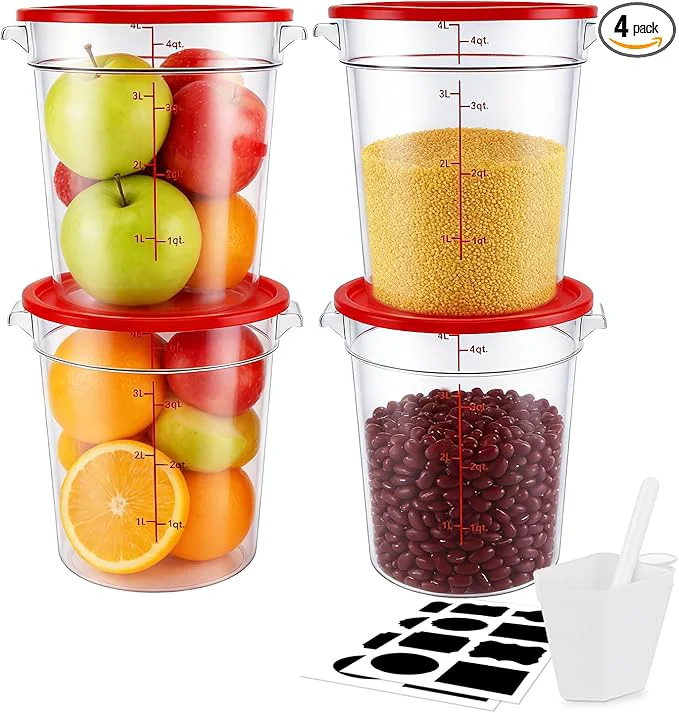 Detailed 4-Pack Food Storage Containers with Lids Round Plastic Containers for Kitchen Food Grade BPA- Stackable Clear Red Storage Buckets Red 4L About ThisOverview Prestigious
