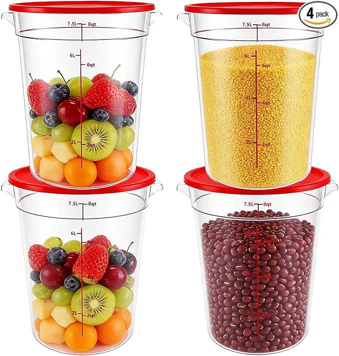 Expertly Made 4-Pack Food Storage Containers with Lids Round Plastic Containers for Kitchen Food Grade BPA- Stackable Clear Red Storage Buckets Red 7.5L About ThisOverview Versatile