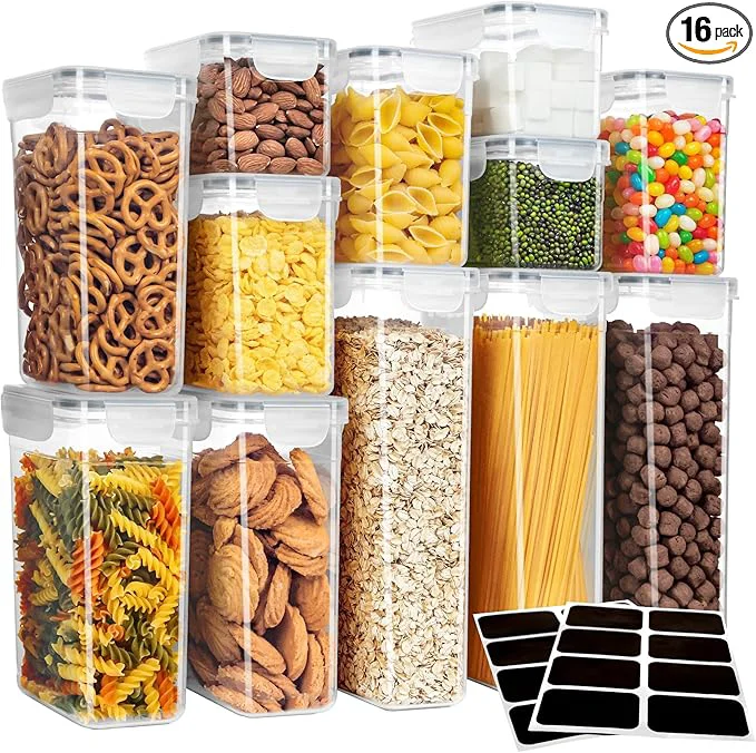 Traditional MR.SIGA 16 Pack Airtight Food Storage Container Set BPA Kitchen Pantry Organization Kitchen Canisters for Ce Spaghetti includes 24 Reusable Sticker LabelsAbout ThisOverview Comfortable