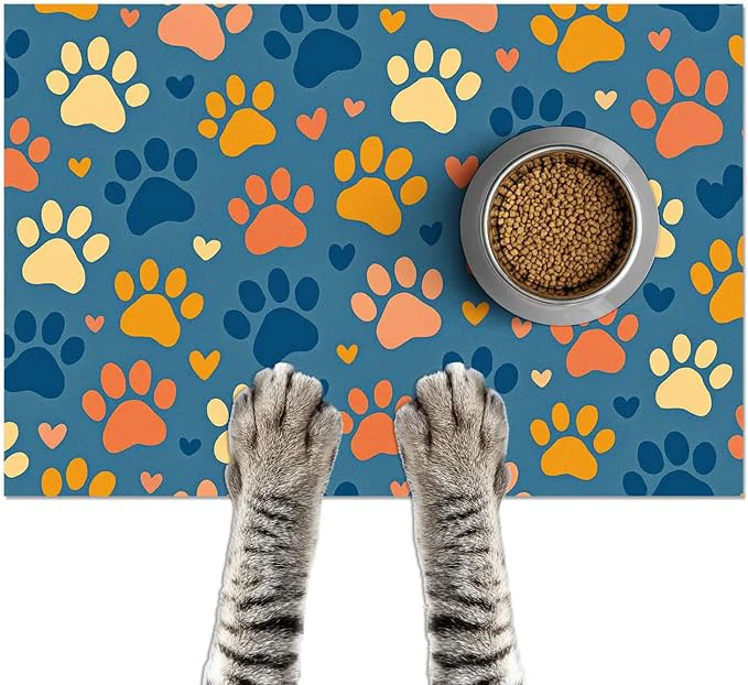 Comfortable Colorful Dog Paw Print Pet Feeding Mat Spill-Proof Pets Food Mat Superior