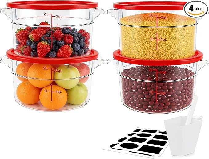 Clean 4-Pack Food Storage Containers with Lids Round Plastic Containers for Kitchen Food Grade BPA- Stackable Clear Red Storage Buckets Red 2L About ThisOverview High-End