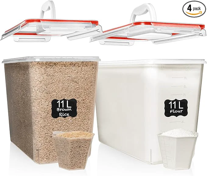 Trendy Shazo 2 PC 11L 372 oz Flour Sugar Storage Containers with Easy Carry Handle - Plastic Extra Large Food Storage Containers with Lids for Rice Ce BPA Airtight Kitchen Pantry OrganizationAbout ThisOverview Stylish