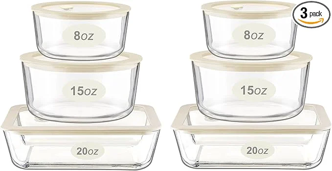 Detailed Urban Green Glass Food Container Set with Glass Lid 6 Pack Food Stor Specialty