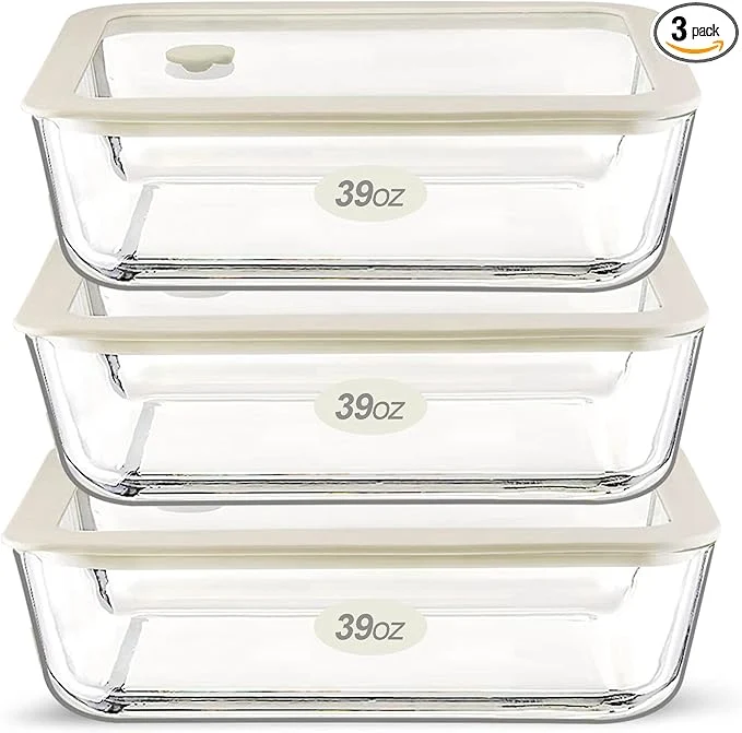 Selected Urban Green Glass Food Container Set with Glass Lid 3 Pack Food Stor Elite