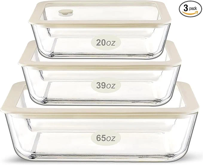 Pure Urban Green Glass Food Container Set with Glass Lid 3 Pack Meal Prep Fashionable