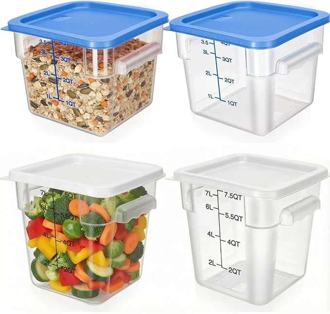 Contemporary Lallisa 4 Pcs 8qt 4qt Clear Food Storage Containers with Lids Handles and Scales Stackable Plastic Square Food Storage Containers for Dough Proofing Baking Kitchen Restaurant White Blue About ThisOverview Next-Generation