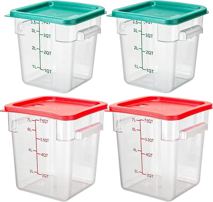 High-Performance Lallisa 4 Pcs 8qt 4qt Clear Food Storage Containers with Lids Handles and Scales Stackable Plastic Square Food Storage Containers for Dough Proofing Baking Kitchen Restaurant Red Green About ThisOverview Top-Quality
